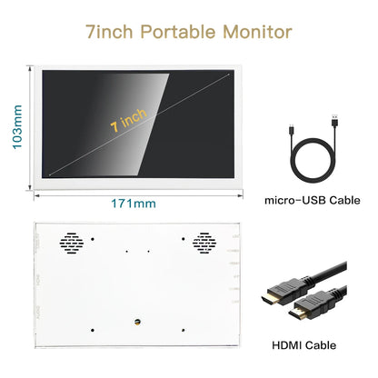 LESOWN 7 inch Small Touchscreen HDMI Portable Monitor Capacitive 1024x600 IPS White Mini Wide Secondary Screen Gaming Monitor