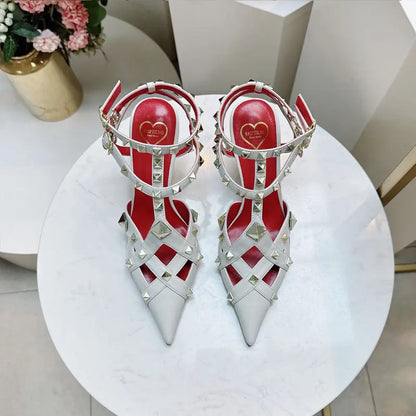 2026 Spring/Summer New High Heel Riveted Sandals Pointed Fine Heel Sandals Riveted Single Shoes