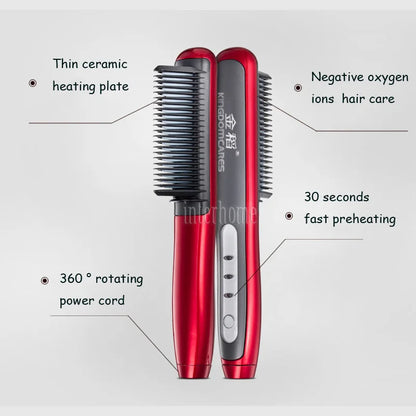 Hair & Beard Straightener Ionic Ceramic Hot Comb Electric Straighten Curling Hair Brush Negative Ion Anti-scalding Styling Tool