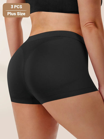 3pcs Plus Size Mid-Rise Seamless Panties Butt Lifter Solid Color Briefs