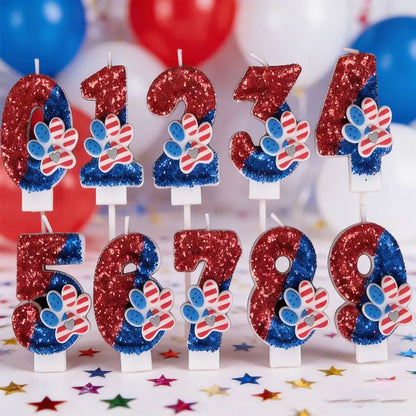 0‑9 Cat Paw Number Birthday Candle Red Blue Glitter Cake Topper Kids Cute Cat Paw First Birthday Cake Decortion Party Supplies