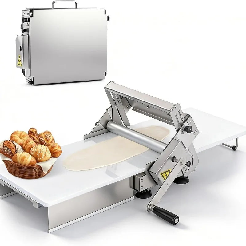 Folding Manual Dough Sheeter Roller Machine Adjustable Thickness Stainless Steel Laminator for Bakery Croissant Pizza Puff