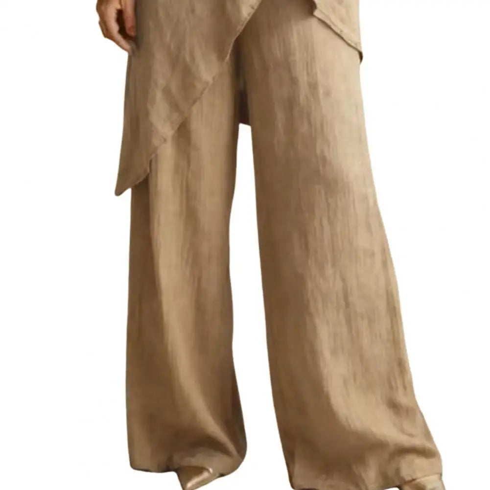 Matching Lounge Sets Women 3/4 Sleeve Top And Wide Leg Pants Cotton Linen 2 Piece Set