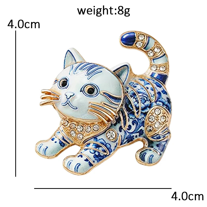 Wuli&baby Blue-and -White Porcelain Collection Animal Brooches For Women Unisex Goat Cat Butterfly Birds Party Office Brooch Pin
