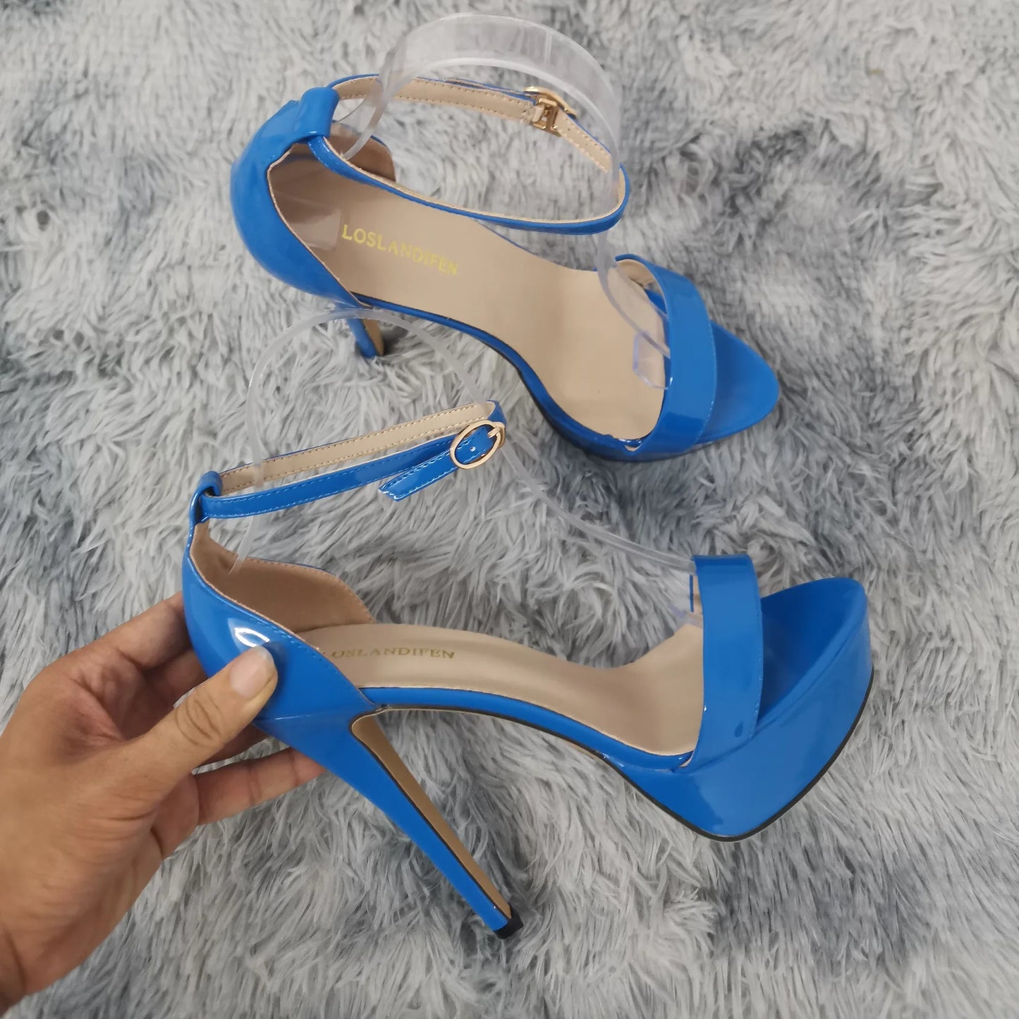 LOSLANDIFEN Women Sandals Sexy Open Toes 14cm Supper High Heels Peep Toes Platform Stilettos Party Wedding Shoes Plus Size 43 44