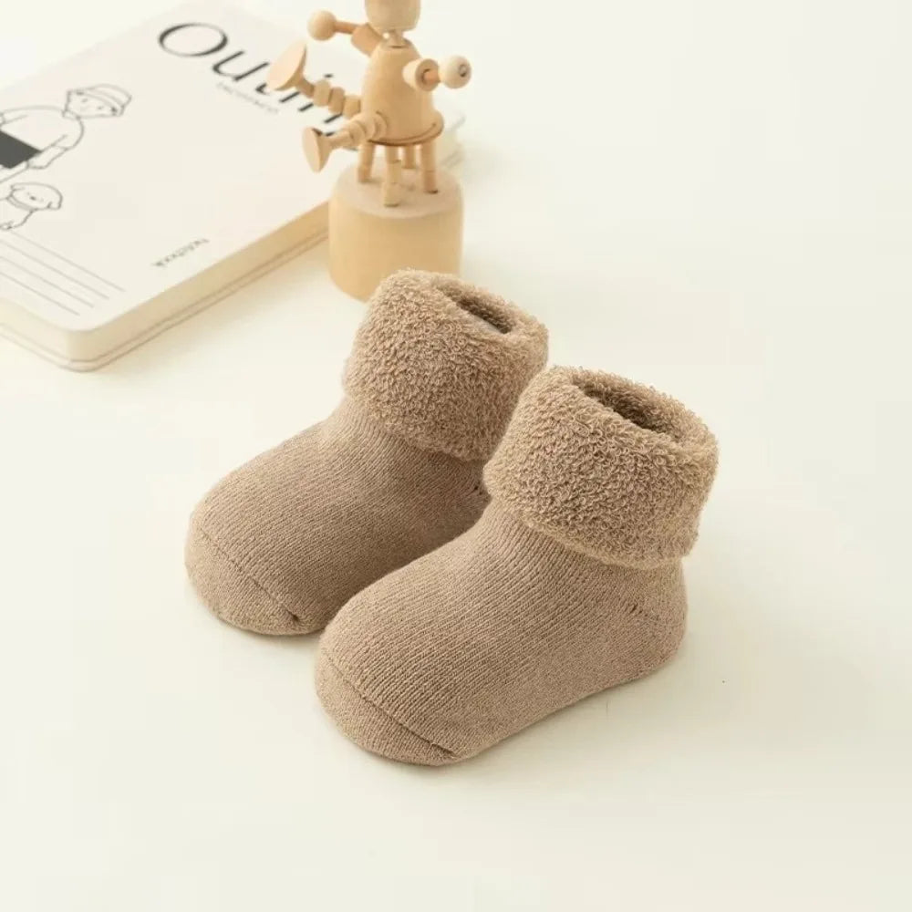 Fashion 0-3Year Kids Woolen Socks Looped Winter Thick Warm Snow Floor Socks Velvet Lining Newborn Footwear Toddler Baby Socks