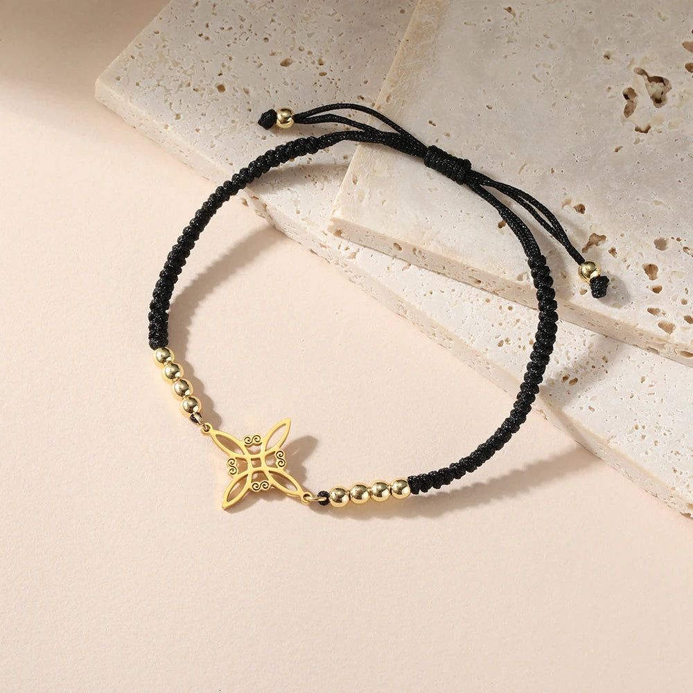 Dawapara Witch Knot Charm Bracelet for Women Celtics Knot Protection Amulet Bead Chain Stainless Steel Witchcraft Wiccan Jewelry