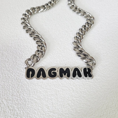 Customized Stainless Steel Painting  Color Name Necklace With 1.2CM Stainless Steel Cuban Chain  for Men /Women Hip Hop Jewelry