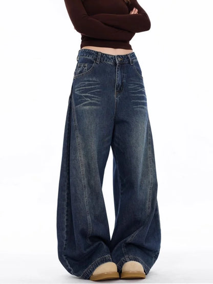 2026 Japanese Y2K Fashion Vintage Black Patchwork Baggy Women's Jeans Pants Wide Leg Woman Clothing Casual Cotton Denim Trousers