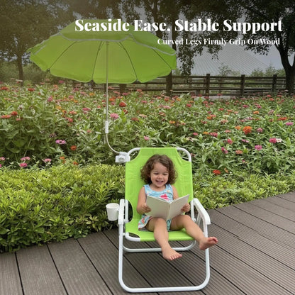 Lightweight Outdoor Folding Chair with Umbrella Alloy Frame Compact Portable Beach Seat for Fishing Camping Terrace Garden Relax