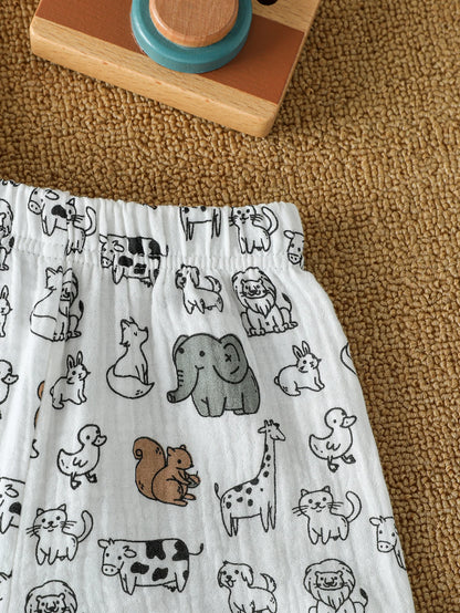New Summer Dinosaur Cartoon Printed Short-Sleeved T-Shirt and Shorts