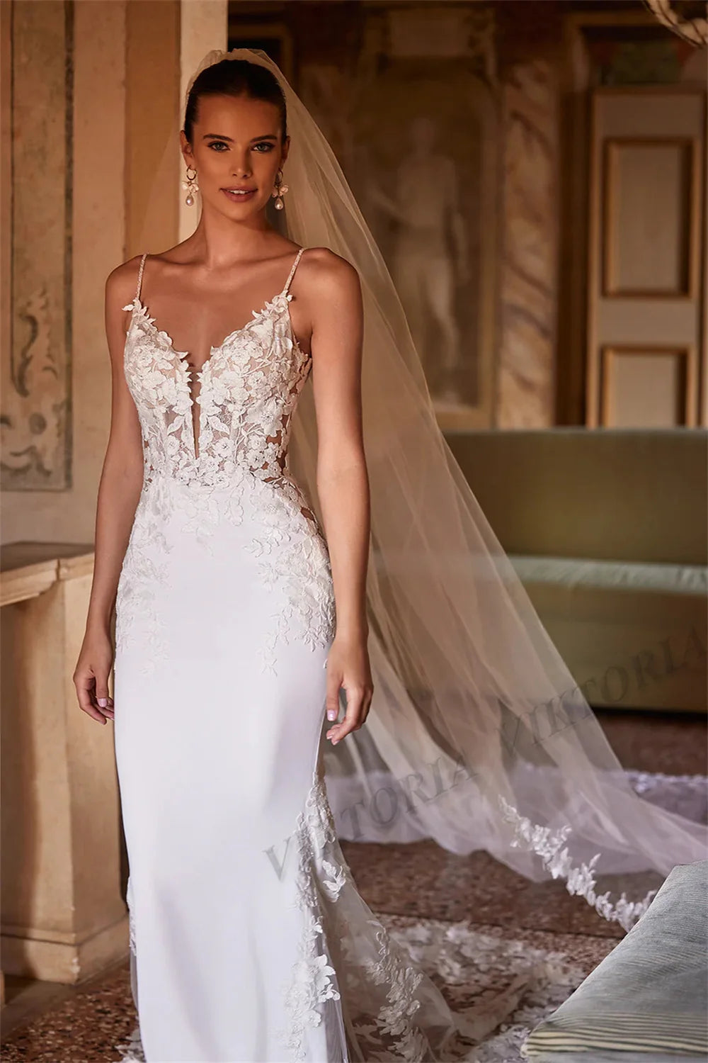 VIKTORIA Vintage Backless Wedding Dresses For Woman Spaghetti Straps Lace Appliques Vestido De Casamento Personalized Customized