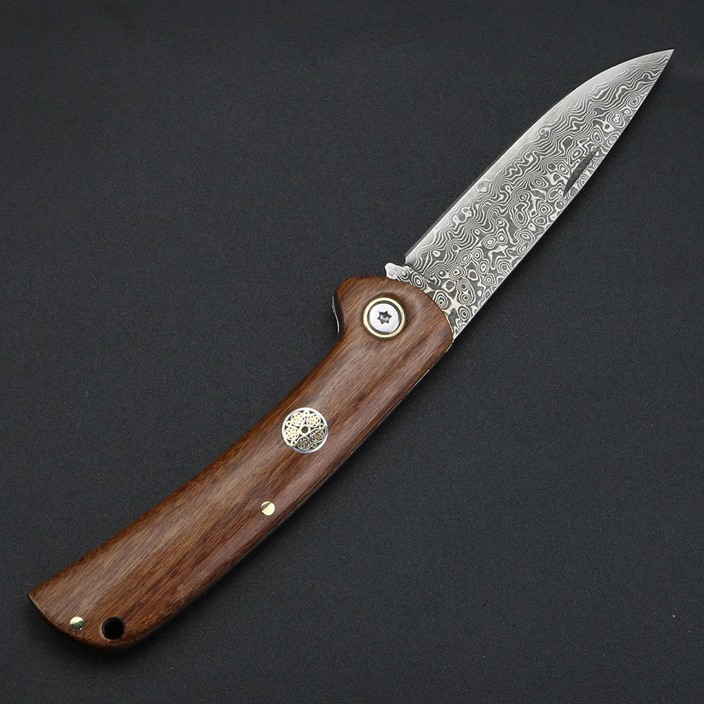 Damascus folding knife, high hardness, household fruit peeler, multi-purpose knife