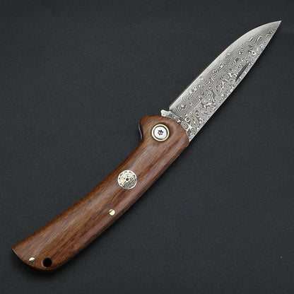 Damascus folding knife, high hardness, household fruit peeler, multi-purpose knife