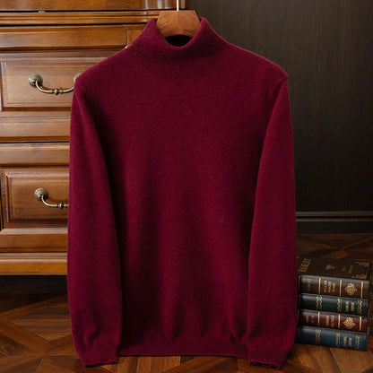 100% cashmere men's pullover business casual solid knitted sweater loose Pull Turtleneck Tops basic Turn down collar Jumper