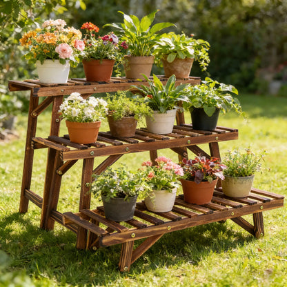 3 Tier Wood Plant Stand Vertical Plant Dislay Shelf In/Ourdoor Plant Rack Balcony Living Room Garden Organizer Plants Holder