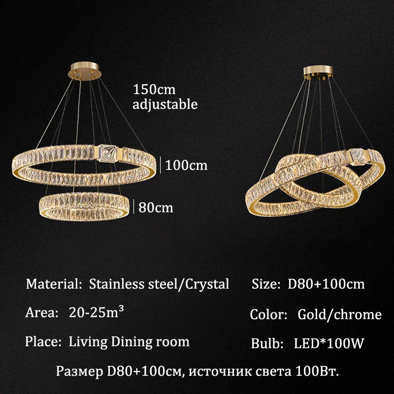 Luxury LED Crystal Ceiling Chandeliers Modern Gold/Chrome Metal Pendant Lights Home Restaurant Hotel Decor Lighting Fixtures