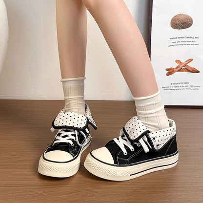New High Help Canvas Shoes Dots Women's Casual Shoes Woman Vulcanize Sneakers Comfortable Sport Walking Platform Flats Shoes 015