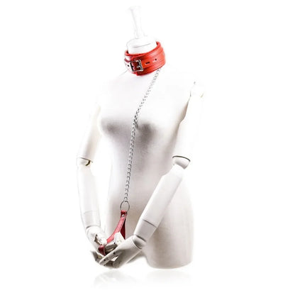 Adult sexy chain red leather thick plush collar dog chain ladies with sm bound collar toys.