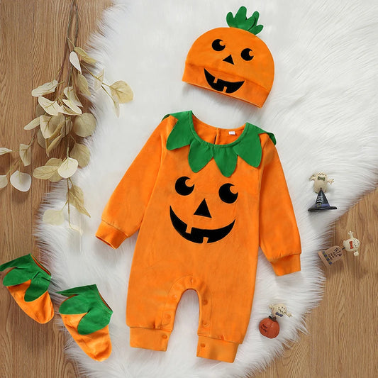 2026 Baby Halloween Rompers Infant Pumpkin Costume Newborn Cosplay 3pcs Onesie Suit New BornParty Clothing Suit