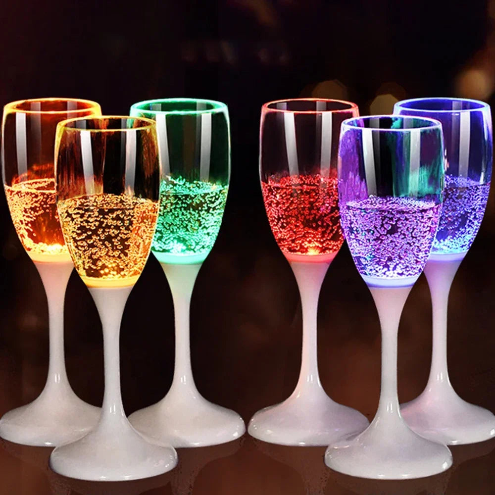 Set of 6 Colour Glow Champagne Flutes - Liquid Activated Glow - Perfect for Christmas Halloween Party Birthdays