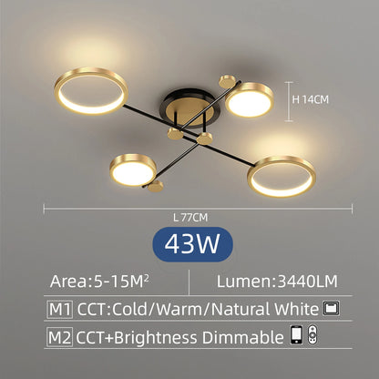 Interior Led Ceiling Lights Golden Smart Remote Control Dimming Ceiling Chandelier Home Lighting Fixture Bedroom Kitchen Lamp