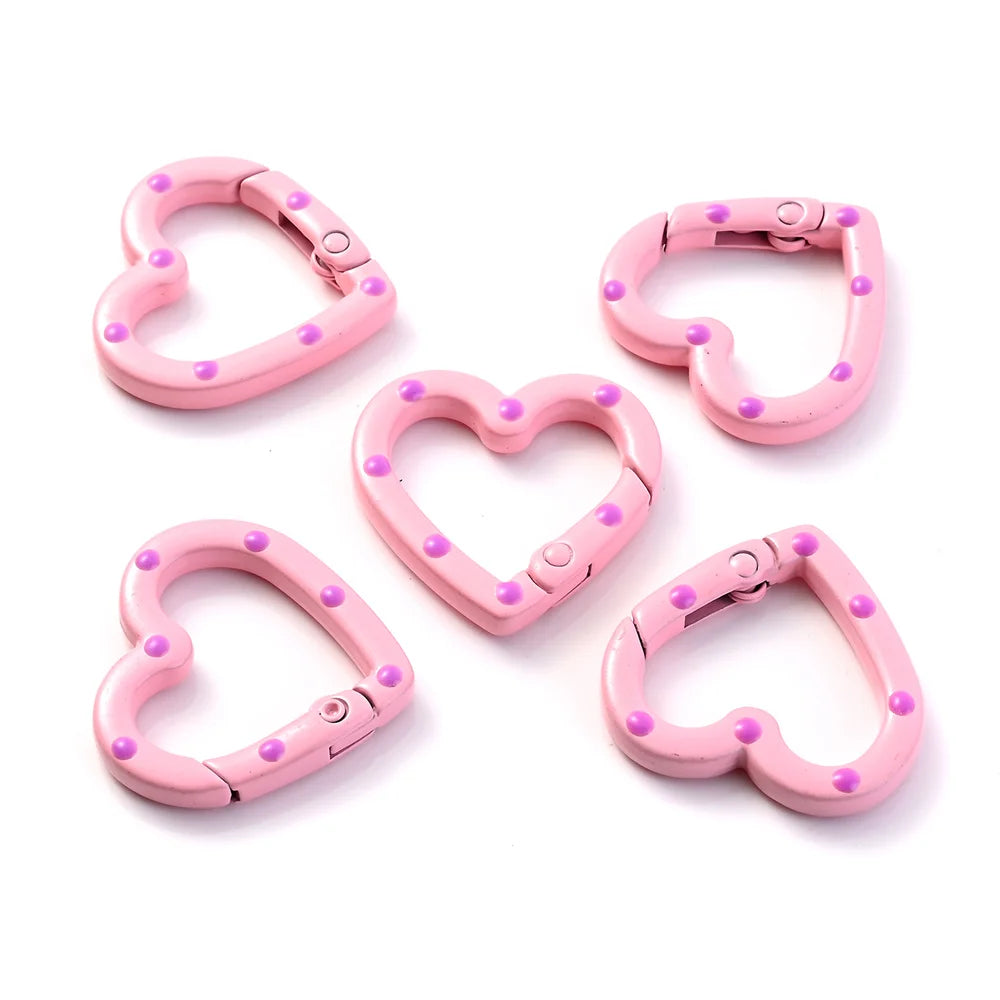 Heart-Shaped Lobster Clasp Connectors — Multicolor Metal Spring Clips