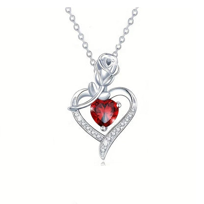 Luxury Red Zircon Heart Necklace With Rose Flower Gift Box For Girlfriend Birthday Valentine Gift  Romantic Accessories