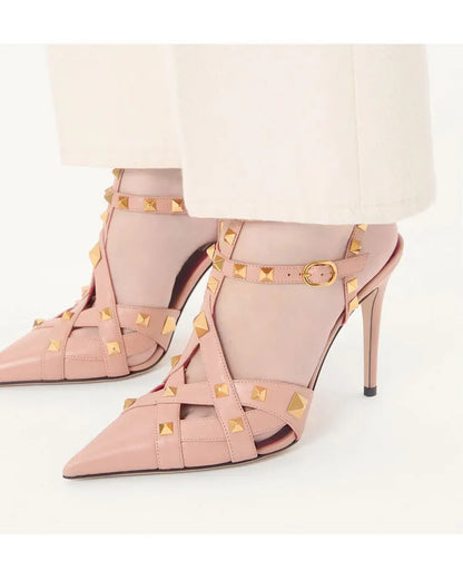 2026 Spring/Summer New High Heel Riveted Sandals Pointed Fine Heel Sandals Riveted Single Shoes