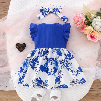 Baby Girl Dress Summer Cotton Bow Print Small Fly Sleeves Girls Dresses Sweet And Cute Beach Baby Girl Clothing
