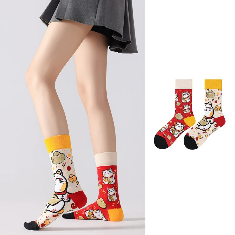 New Creative Cartoon Dog Ins Animal Trendy Socks Jacquard Cotton Socks Couple Mid length Fashion Skateboarding Socks