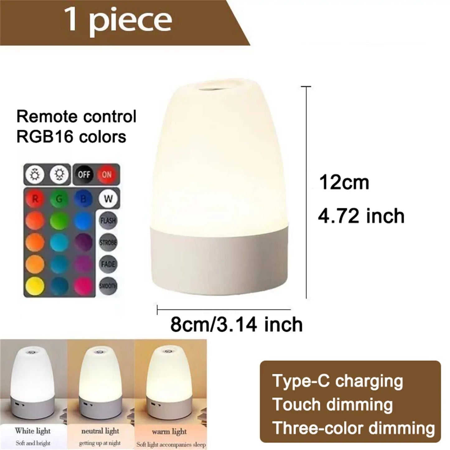 Touch LED Lights Dimmable LED Night Light Remote Control USB Rechargeable Led Table Light 3 Colors Night Lamp For Kids Gift