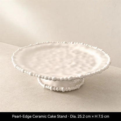 Color Value White French Pearl Edge Ceramic Dinnerware Set Elegant Steak Plate Bowl for Home Kitchen Dining