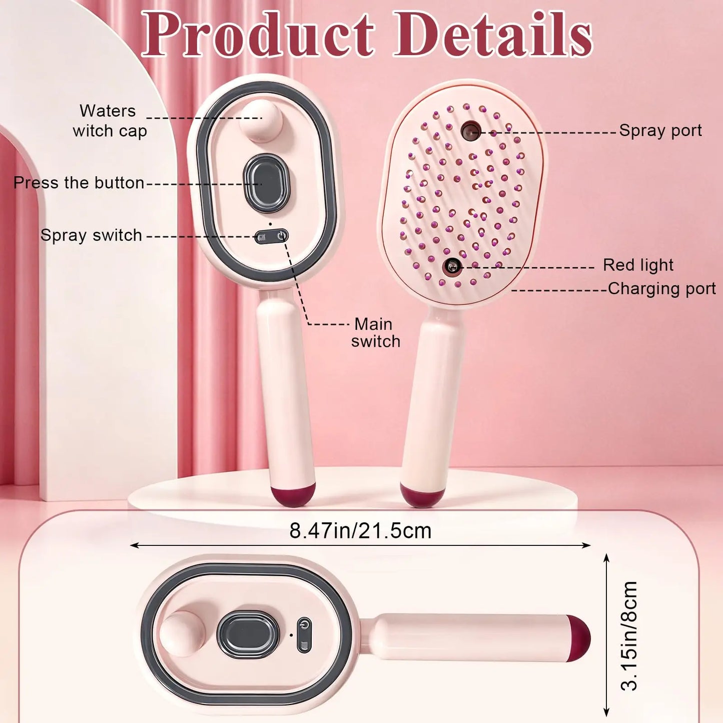 Electric Spray Hair Straightener Comb Electric Steaming Air Cushion Massage Hair Brush Rechargeable Detangling Steam Brush