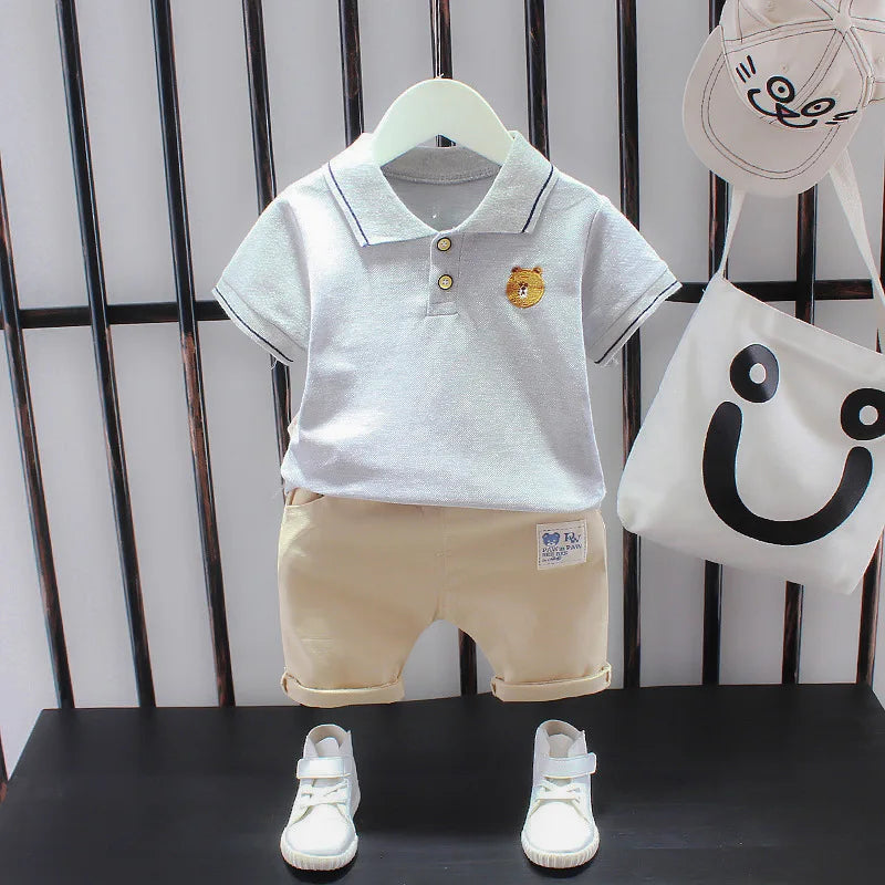 Baby Boy Summer Clothes Sets Korean Fashion Turn-down Collar T-shirts Tops and Shorts Two Piece Infant Outfits Kids Tracksuits
