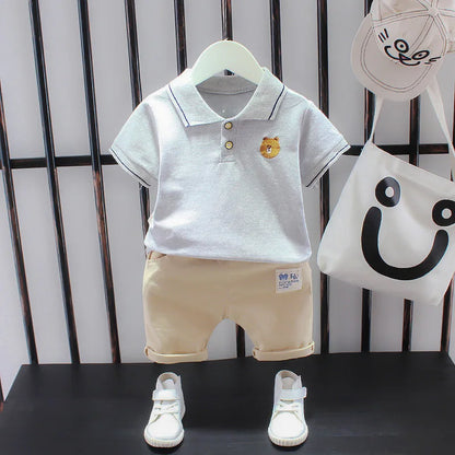 Baby Boy Summer Clothes Sets Korean Fashion Turn-down Collar T-shirts Tops and Shorts Two Piece Infant Outfits Kids Tracksuits
