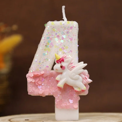 Happy Birthday Candle 0-9 Numbers Candle Pink Unicorn Birthday Candles for Cake Children's Birthday Party Candle Cake Decorating