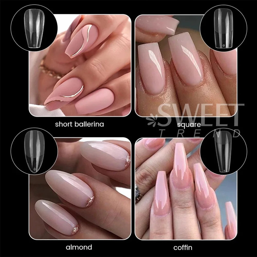 550pcs Translucent Frosted Nail Tips Soft Almond Coffin Square Acrylic Soft Full Cover False Nails Matte Press On Nails Manicure
