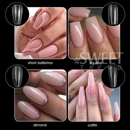 550pcs Translucent Frosted Nail Tips Soft Almond Coffin Square Acrylic Soft Full Cover False Nails Matte Press On Nails Manicure