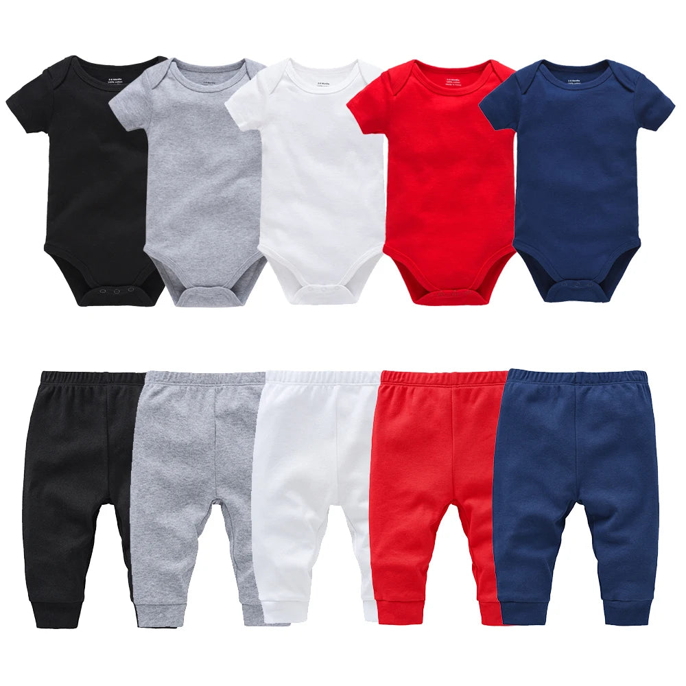 2/6 Pcs/lot Muslin Blank Baby Rompers Pants Set Plain Colors Summer Short Sleeve Bodysuit Kids Clothing Set Boys Clothes