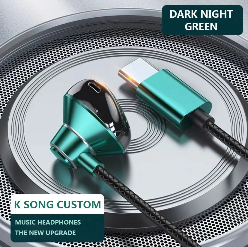 9D Surround Bass Type C&3.5mm Headphones Wried Control Headsets In HD Mic In-ear Earbuds For IPhone15/16/17 For Samsung Earphone