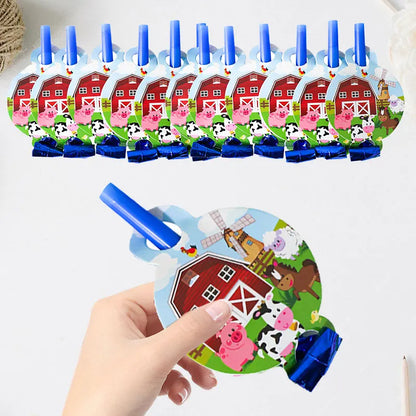 6PCS Farm Animals Birthday Blowout Whistle Blow Roll Noise Makers Wedding Party Birthday Party Favors Gifts Cheer Props Supplies