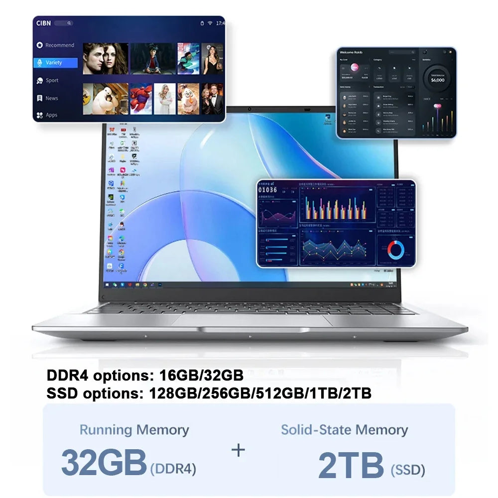 Lightweight Portable 14.1 Inch Student Business Notebook 2026 New Intel N95 Win11 Large Storage Laptop