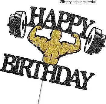 Weightlifting Cake Topper Happy Birthday Sports Pump Iron Kids Boy Man Party Baby Shower Cupcake Decoration Baking Supplies DIY