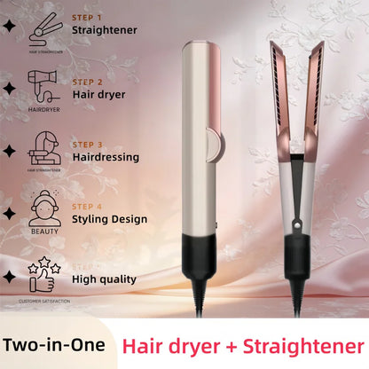 Two-in-one hair dryer and ion straightener-compact and lightweight,providing quick styling.Suitable for both home use and travel
