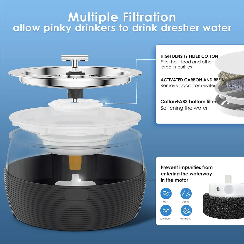 3L Auto Stainless Steel Cat Fountain 102 Oz Pet Water Dispenser Filter with Faucet Automatic Water Feeder for Cats Dogs Rabbits