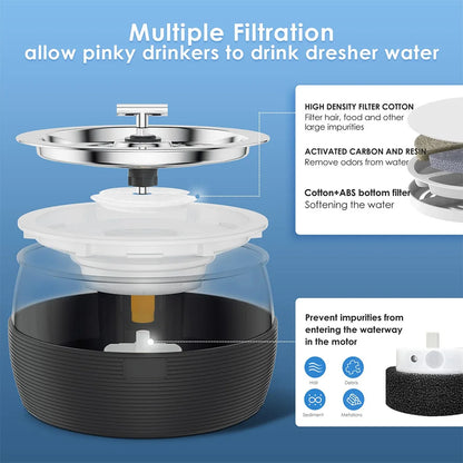 3L Auto Stainless Steel Cat Fountain 102 Oz Pet Water Dispenser Filter with Faucet Automatic Water Feeder for Cats Dogs Rabbits