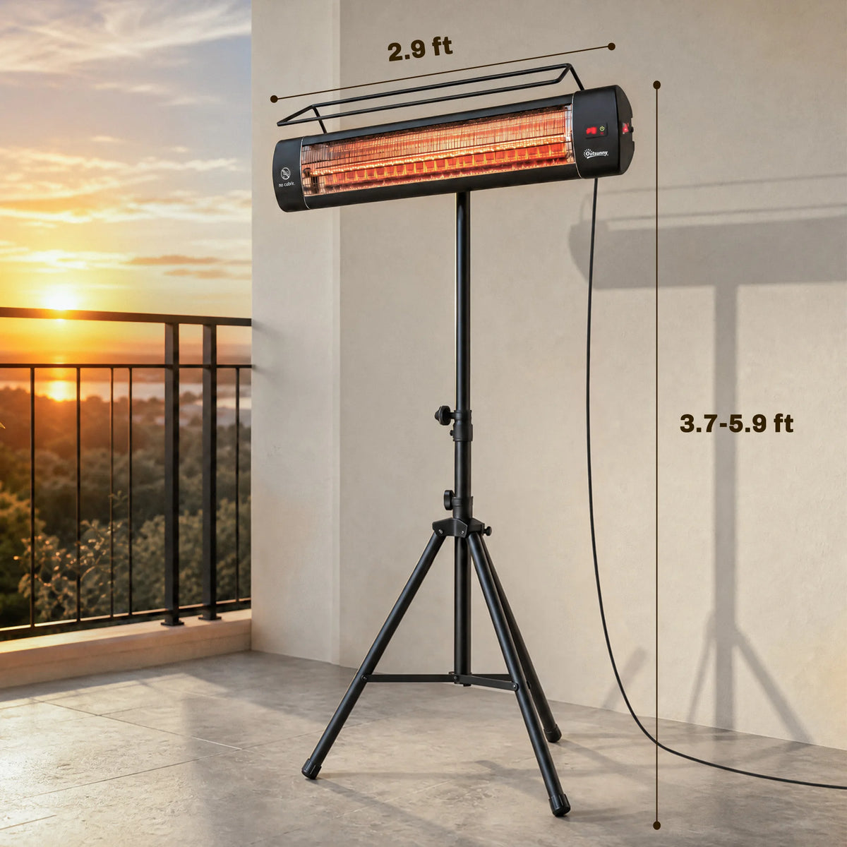 Electric Patio Heater, 1500W IP65 Outdoor Infrared Heater, Black