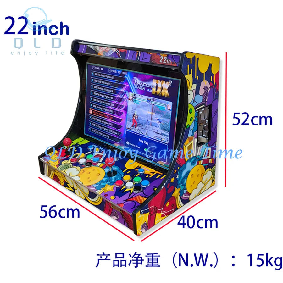 22" LCD Bartop Arcade Video Game Console, Built with SAGA PANDORA DX 26800 in 1, Coin Acceptor Joystick Button, 2 Players to TV