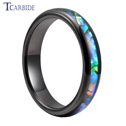 4mm Women Ring Tungsten Wedding Band Abalone Shell Inlay Domed Polished Trendy Jewelry